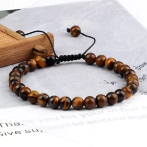 Natural Tiger Eye Stone Beaded Bracelet, Adjustable - Image 3