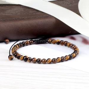 Natural Tiger Eye Stone Beaded Bracelet, Adjustable - Image 4