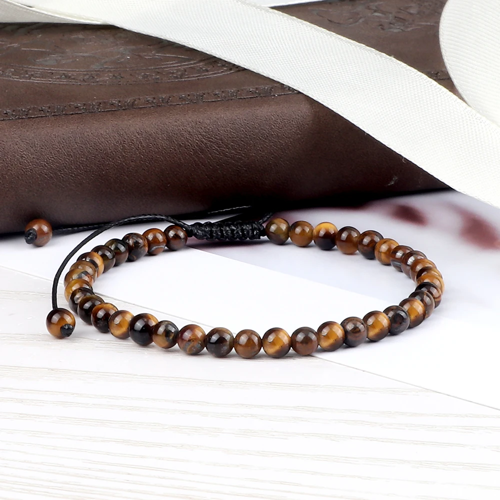 Natural Tiger Eye Stone Beaded Bracelet, Adjustable