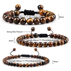 Natural Tiger Eye Stone Beaded Bracelet, Adjustable - Image 5