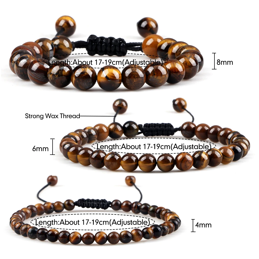Natural Tiger Eye Stone Beaded Bracelet, Adjustable
