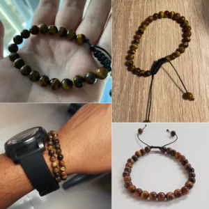 Natural Tiger Eye Stone Beaded Bracelet, Adjustable - Image 6