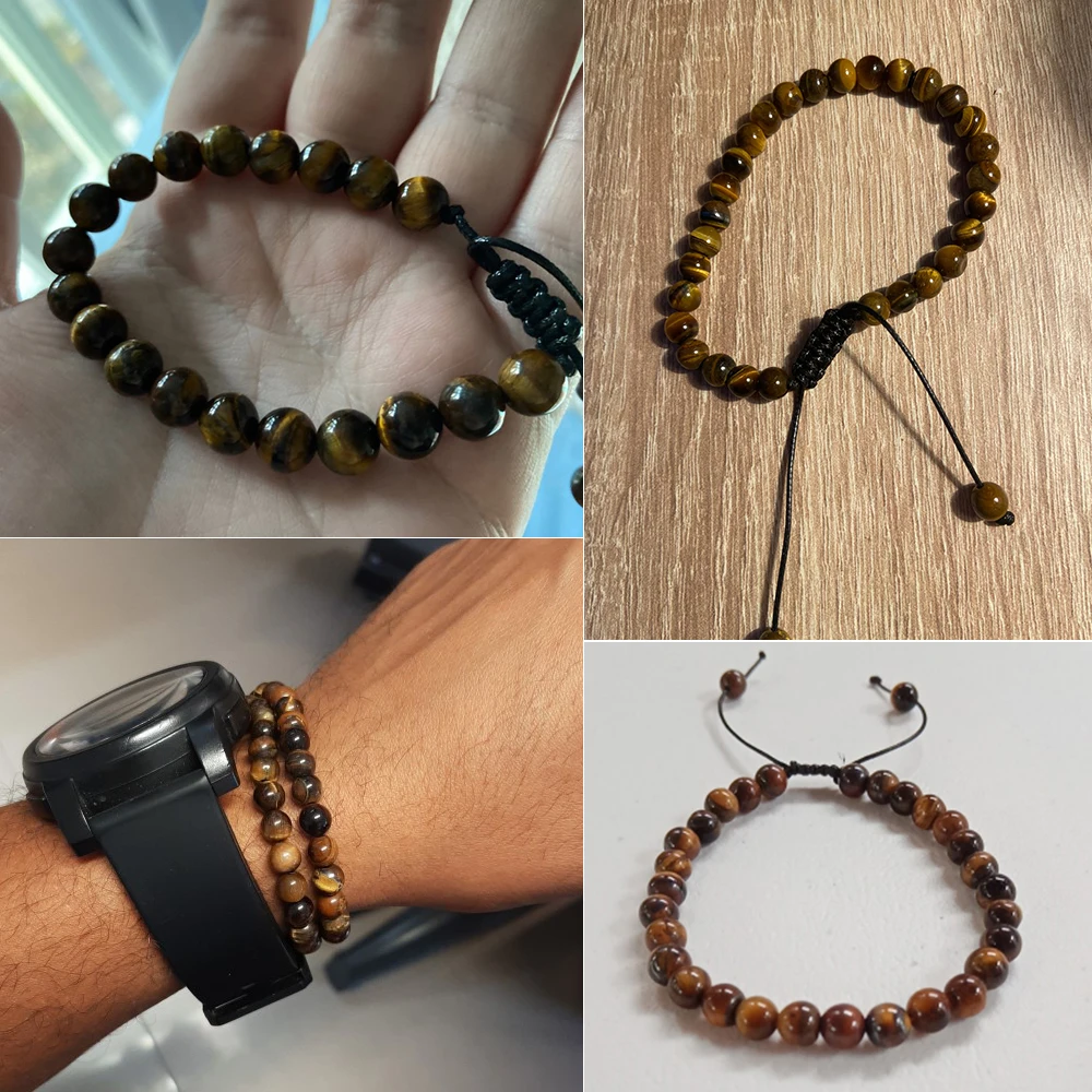 Natural Tiger Eye Stone Beaded Bracelet, Adjustable