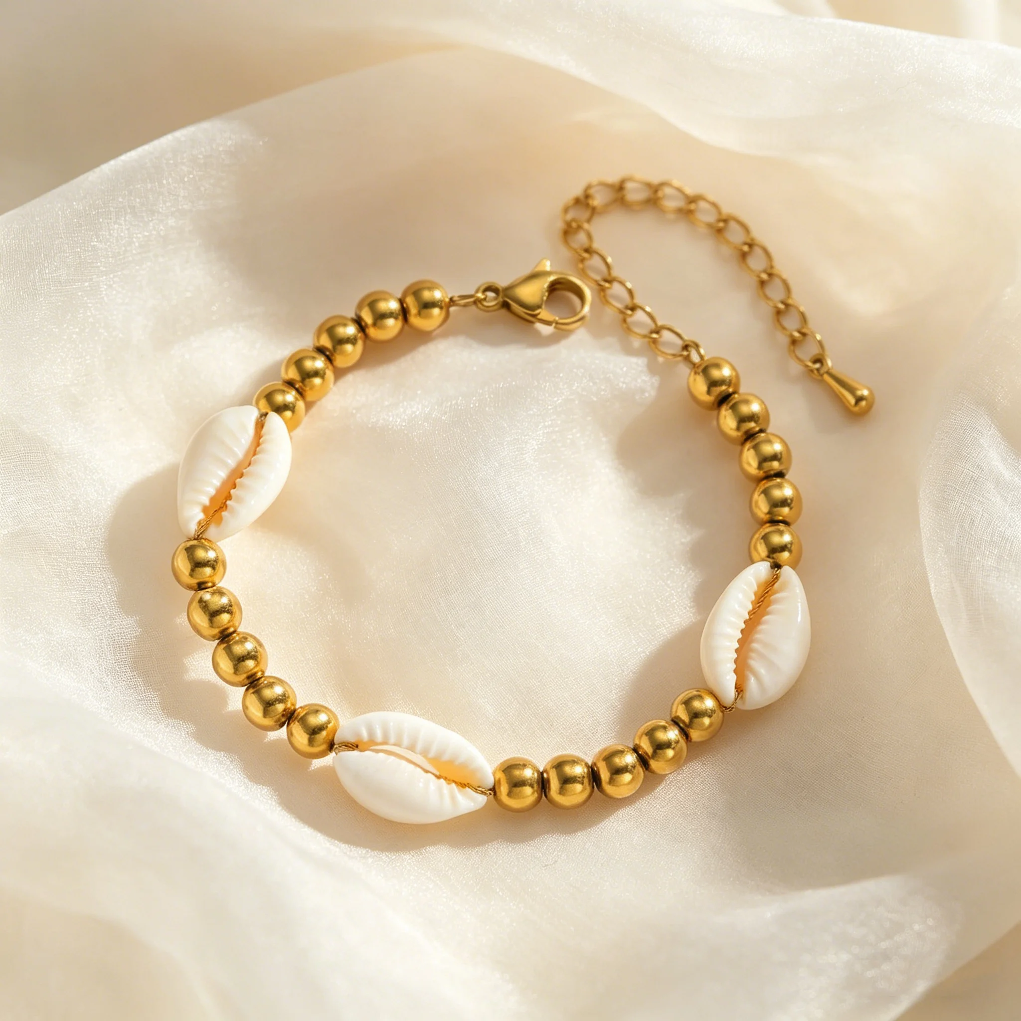 Boho Shell Bracelet with Steel BeadsEmbrace effortless coastal - Image 4