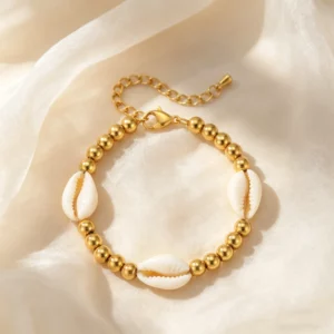 Boho Shell Bracelet with Steel BeadsEmbrace effortless coastal - Image 1