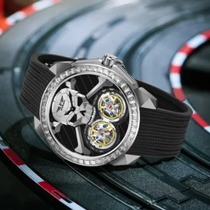 PINDU Skull Mechanical Watch, Automatic Double Flywheel - Image 3