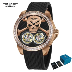 PINDU Skull Mechanical Watch, Automatic Double Flywheel - Image 10