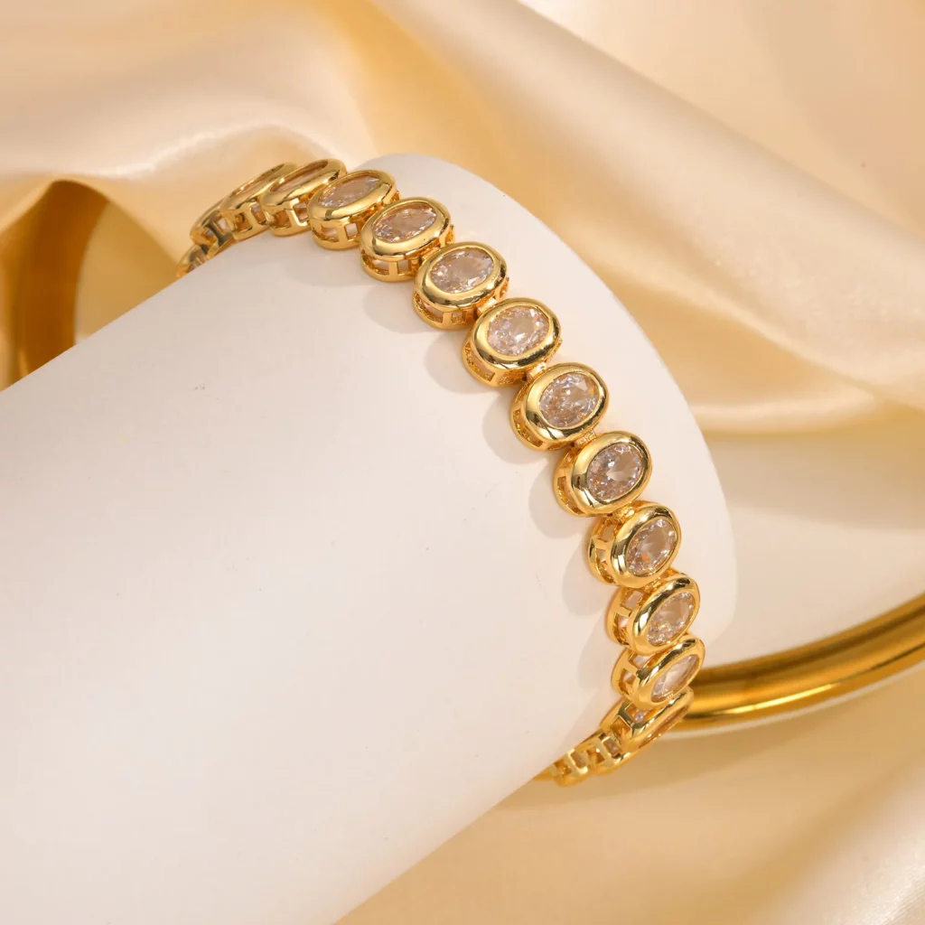 Gold Plated Paperclip Chain Bracelet with Cubic Zirconia