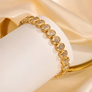Gold Plated Paperclip Chain Bracelet with Cubic Zirconia - Image 2