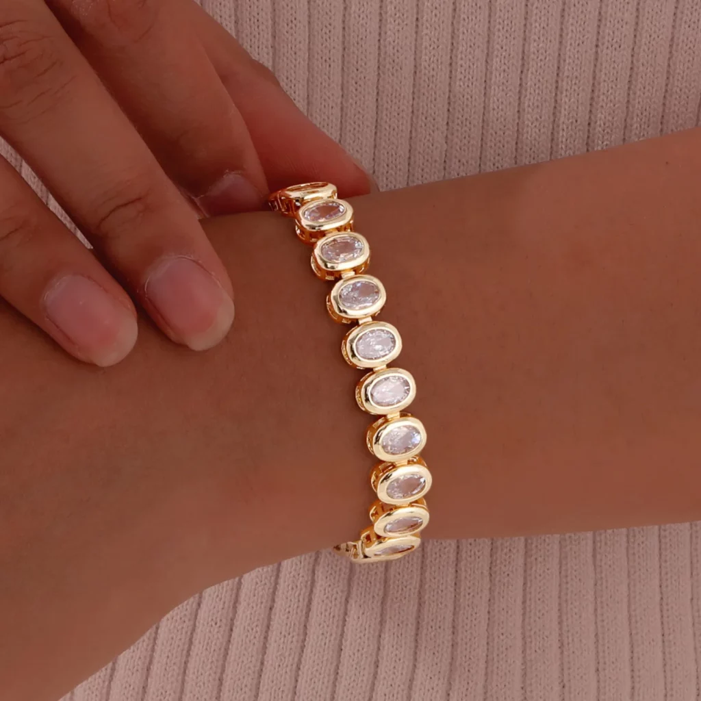 Gold Plated Paperclip Chain Bracelet with Cubic Zirconia