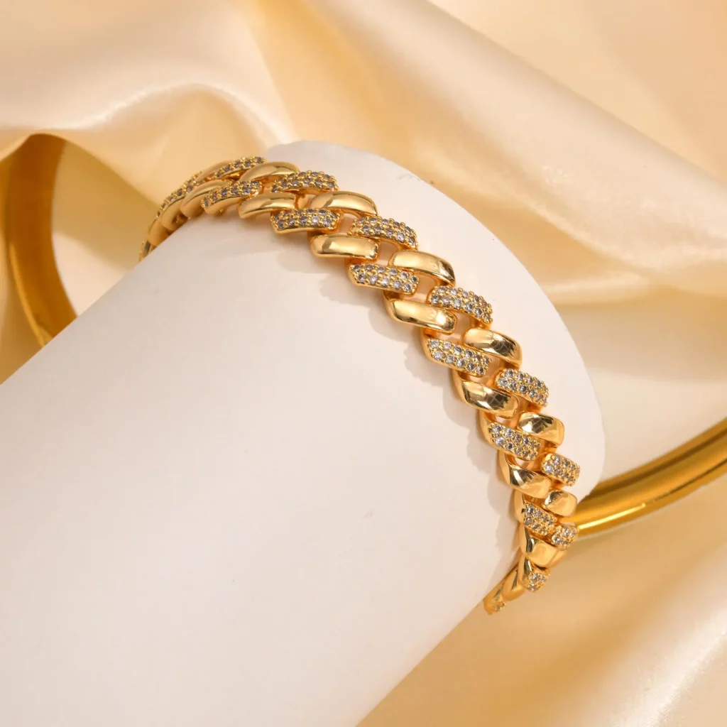 Gold Plated Paperclip Chain Bracelet with Cubic Zirconia