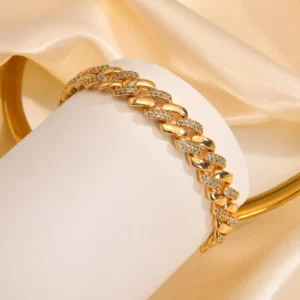 Gold Plated Paperclip Chain Bracelet with Cubic Zirconia - Image 4