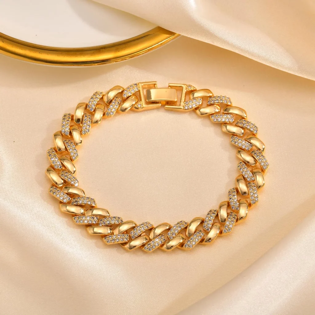Gold Plated Paperclip Chain Bracelet with Cubic Zirconia