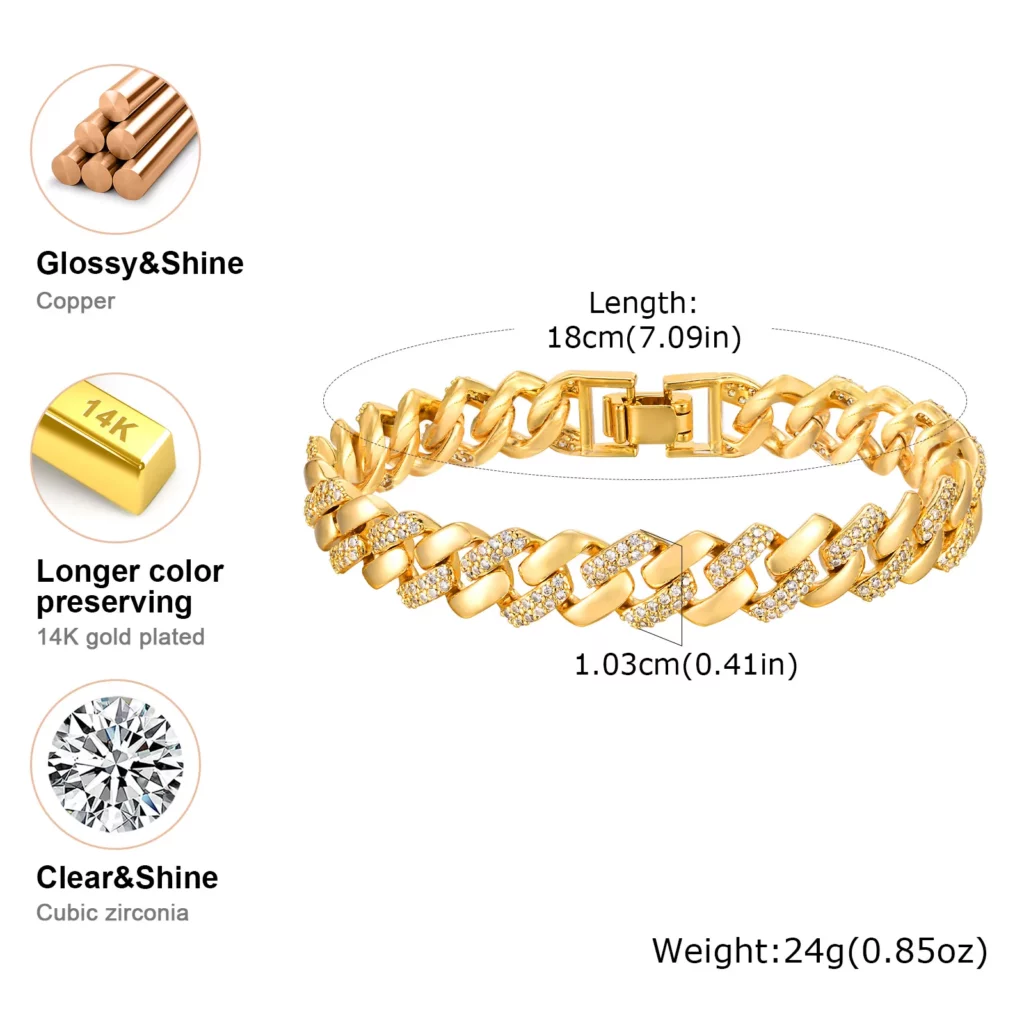 Gold Plated Paperclip Chain Bracelet with Cubic Zirconia