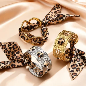 Retro Leopard Silk Cuff Bracelet - Image 2