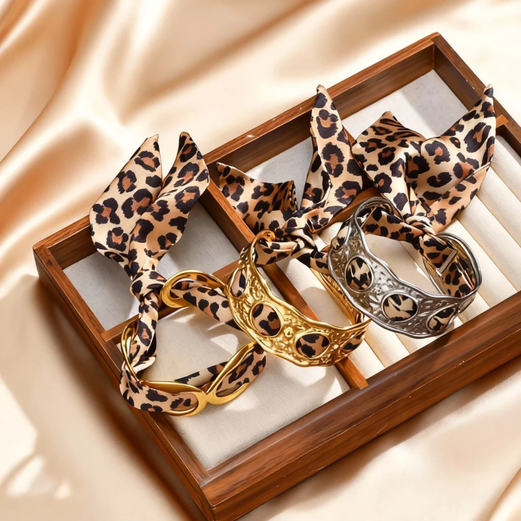 Retro Leopard Silk Cuff Bracelet