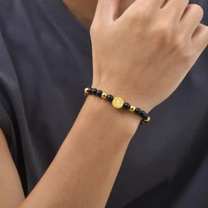 Saint Benedict Gold Stainless Steel Beaded Bracelet - Image 2