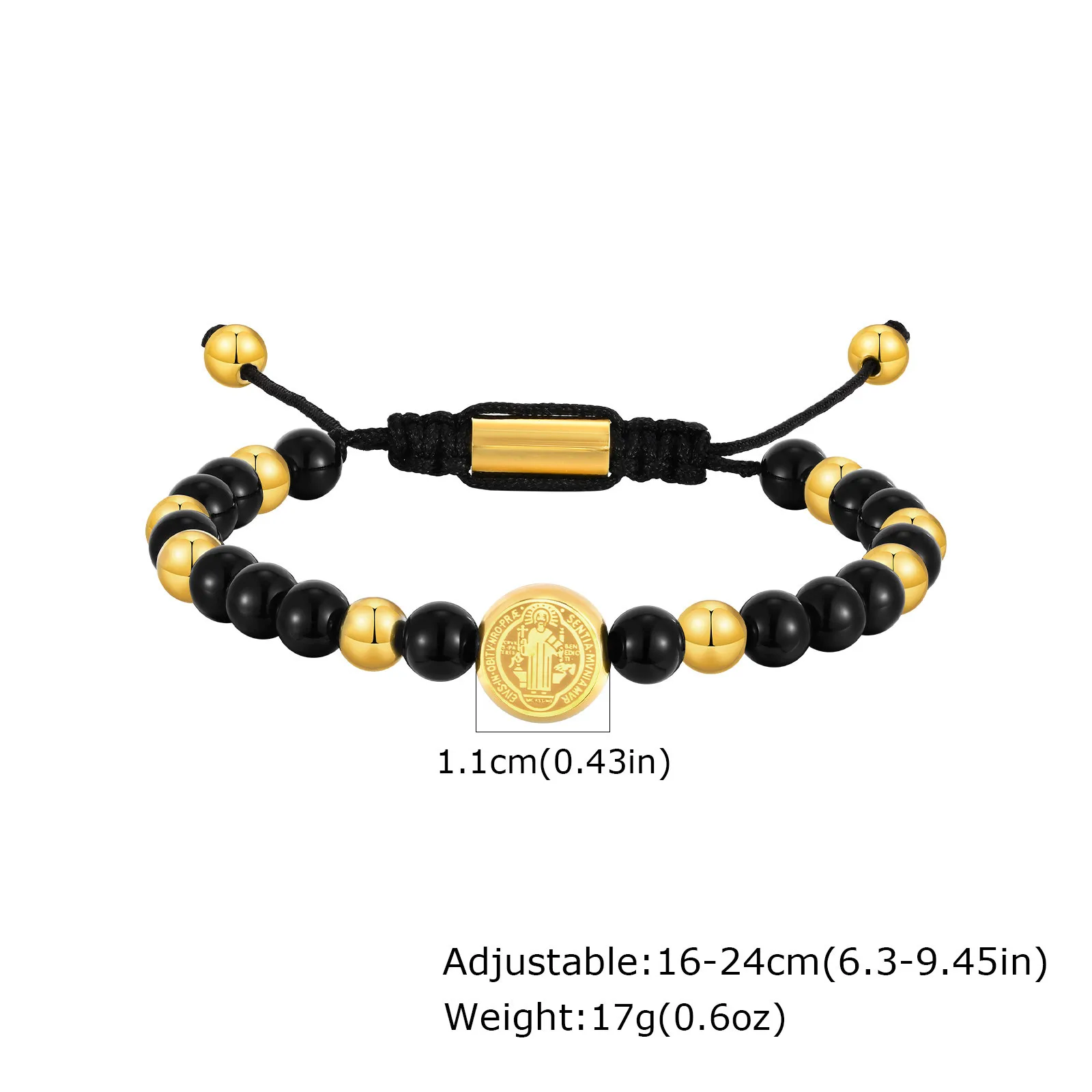Saint Benedict Gold Stainless Steel Beaded Bracelet - Image 7