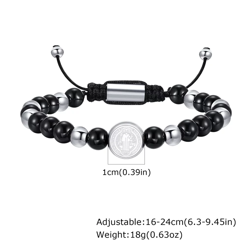 Saint Benedict Gold Stainless Steel Beaded Bracelet