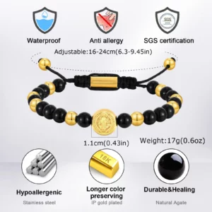 Saint Benedict Gold Stainless Steel Beaded Bracelet - Image 5