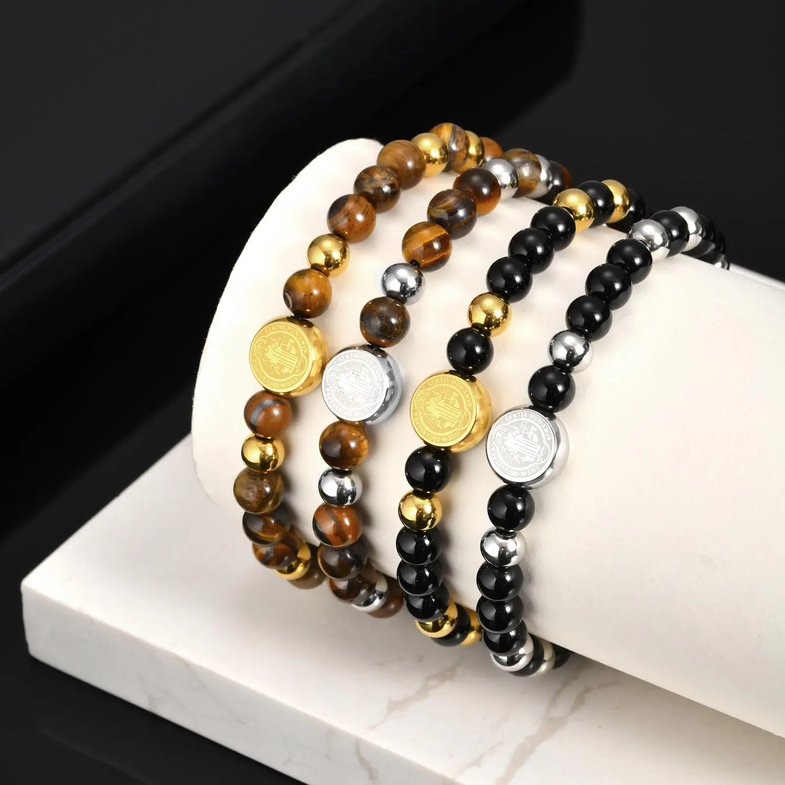 Saint Benedict Gold Stainless Steel Beaded Bracelet - Image 6
