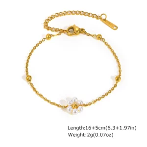 Stainless Steel Pearl Flower Bracelet, Gold Plated - Image 7