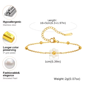 Stainless Steel Pearl Flower Bracelet, Gold Plated - Image 6