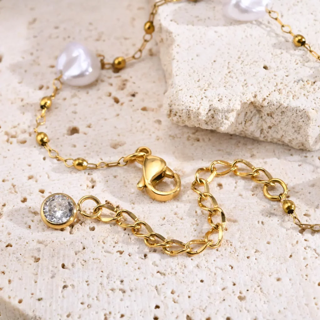 Baroque Pearl Gold Bracelet Stainless Steel