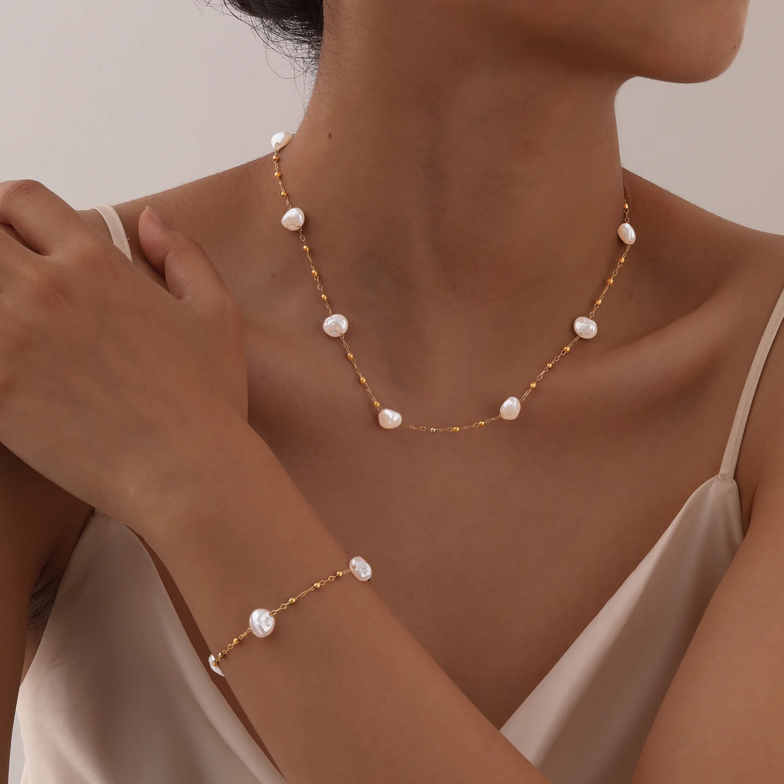 Baroque Pearl Gold Bracelet Stainless Steel - Image 6