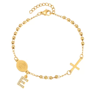Stainless Steel Rosary Bracelet, Gold-Plated Initial Pendant - Image 20