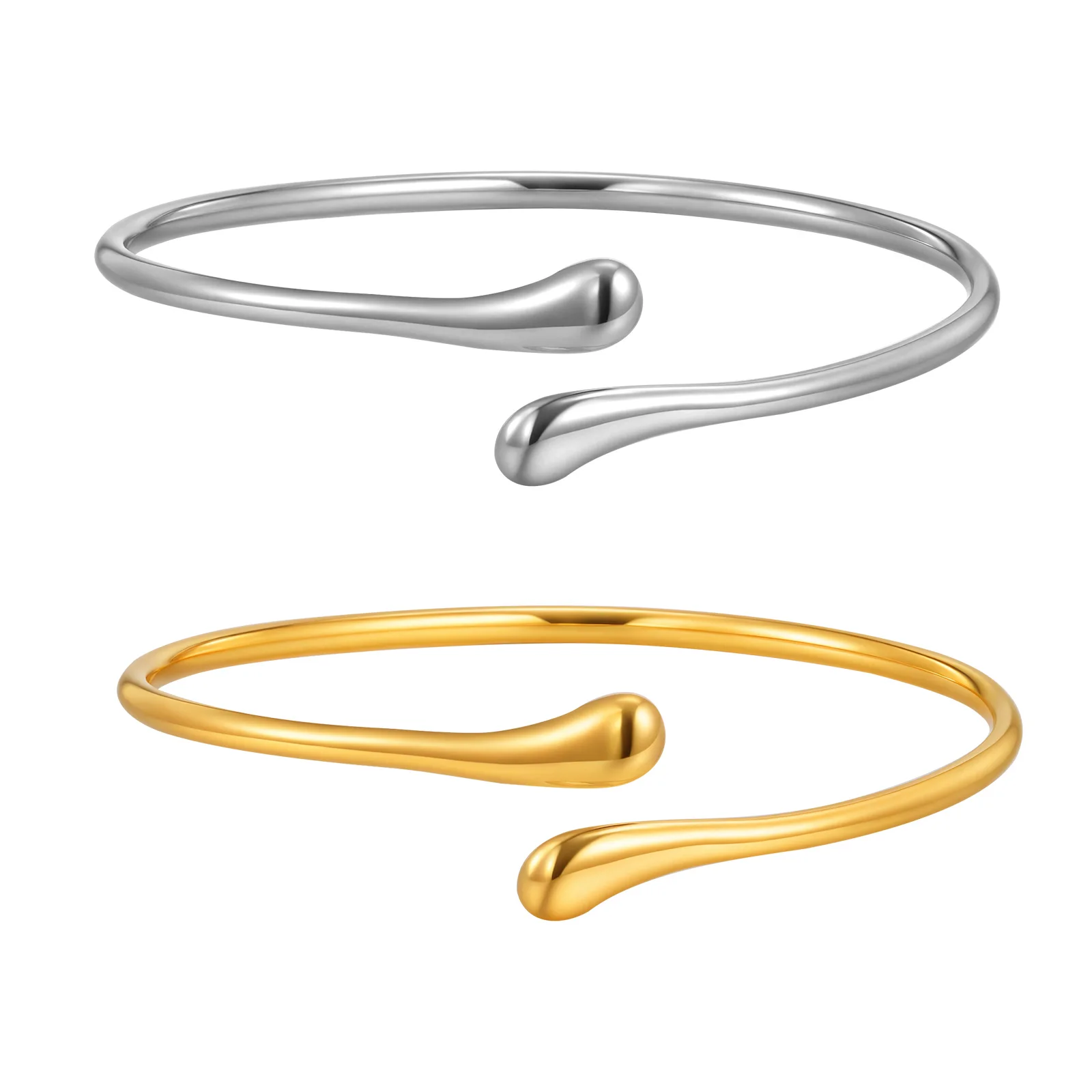 Stainless Steel Water Drop Open Bangle - Image 2