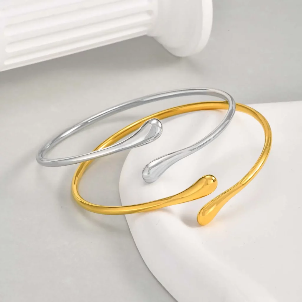 Stainless Steel Water Drop Open Bangle