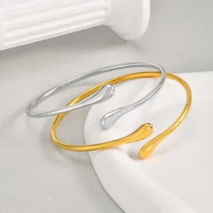 Stainless Steel Water Drop Open Bangle - Image 3
