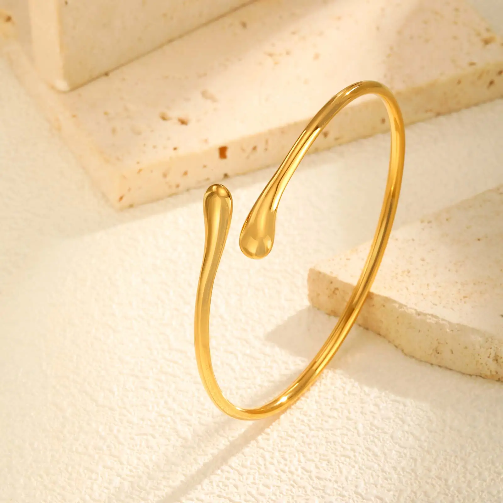 Stainless Steel Water Drop Open Bangle - Image 4