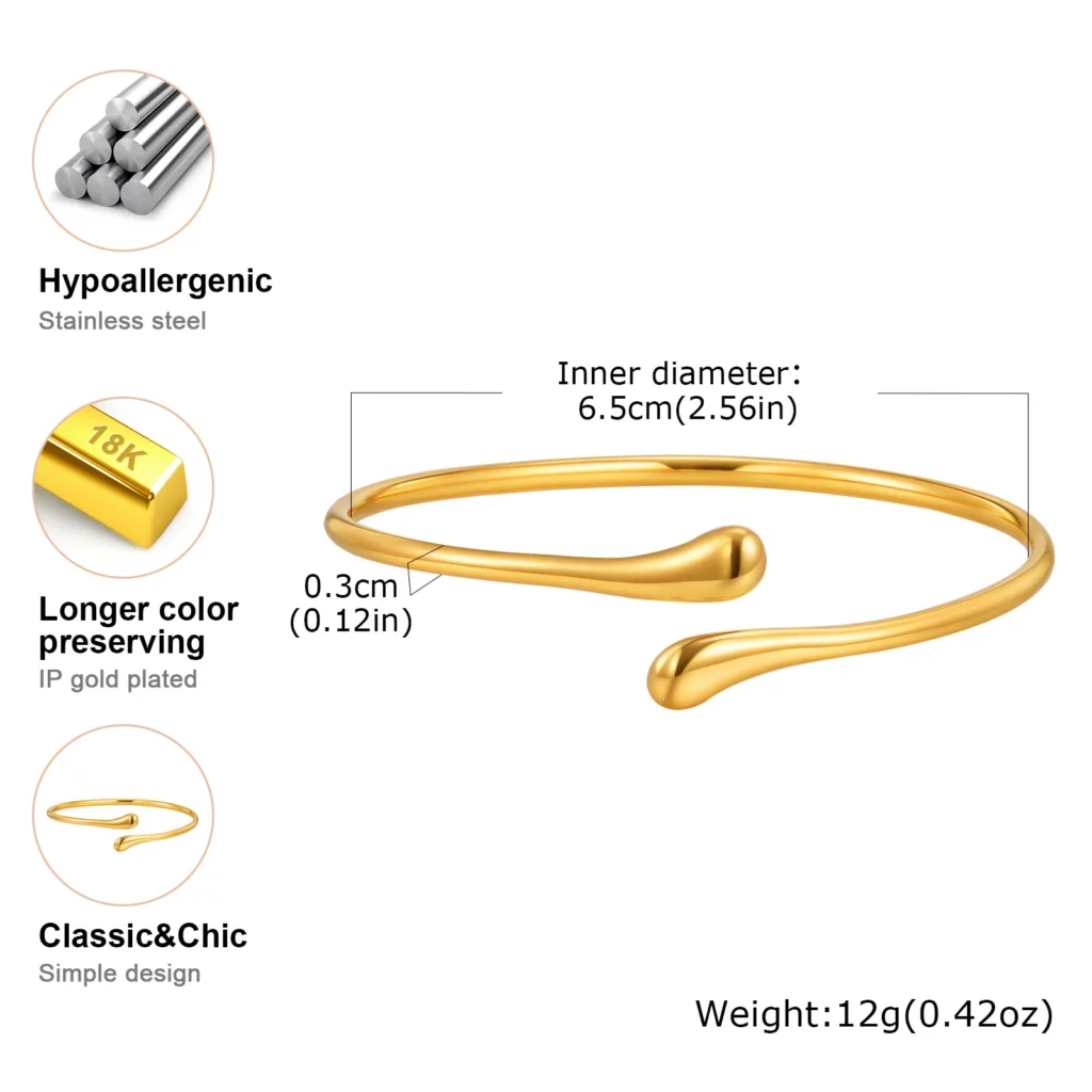 Stainless Steel Water Drop Open Bangle