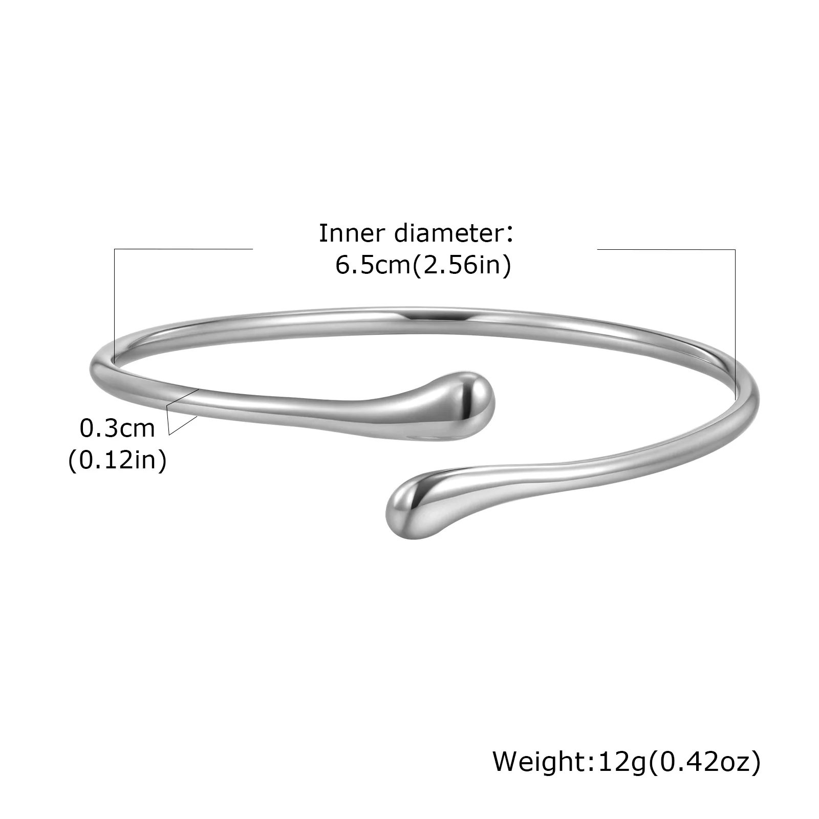 Stainless Steel Water Drop Open Bangle - Image 7