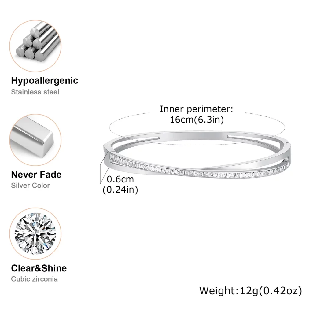 Crossed CZ Stainless Steel Cuff Bangle