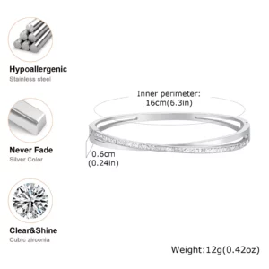 Crossed CZ Stainless Steel Cuff Bangle - Image 2