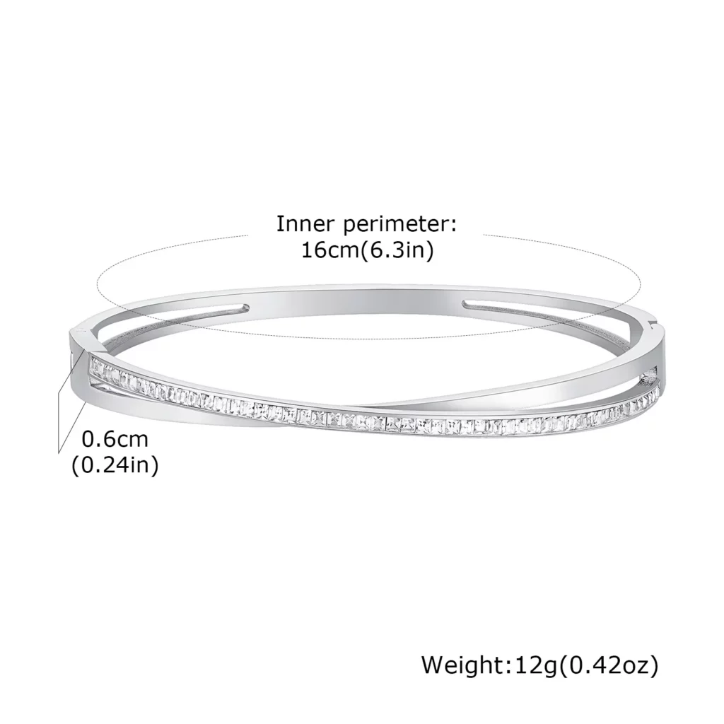 Crossed CZ Stainless Steel Cuff Bangle