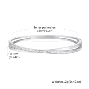 Crossed CZ Stainless Steel Cuff Bangle - Image 7