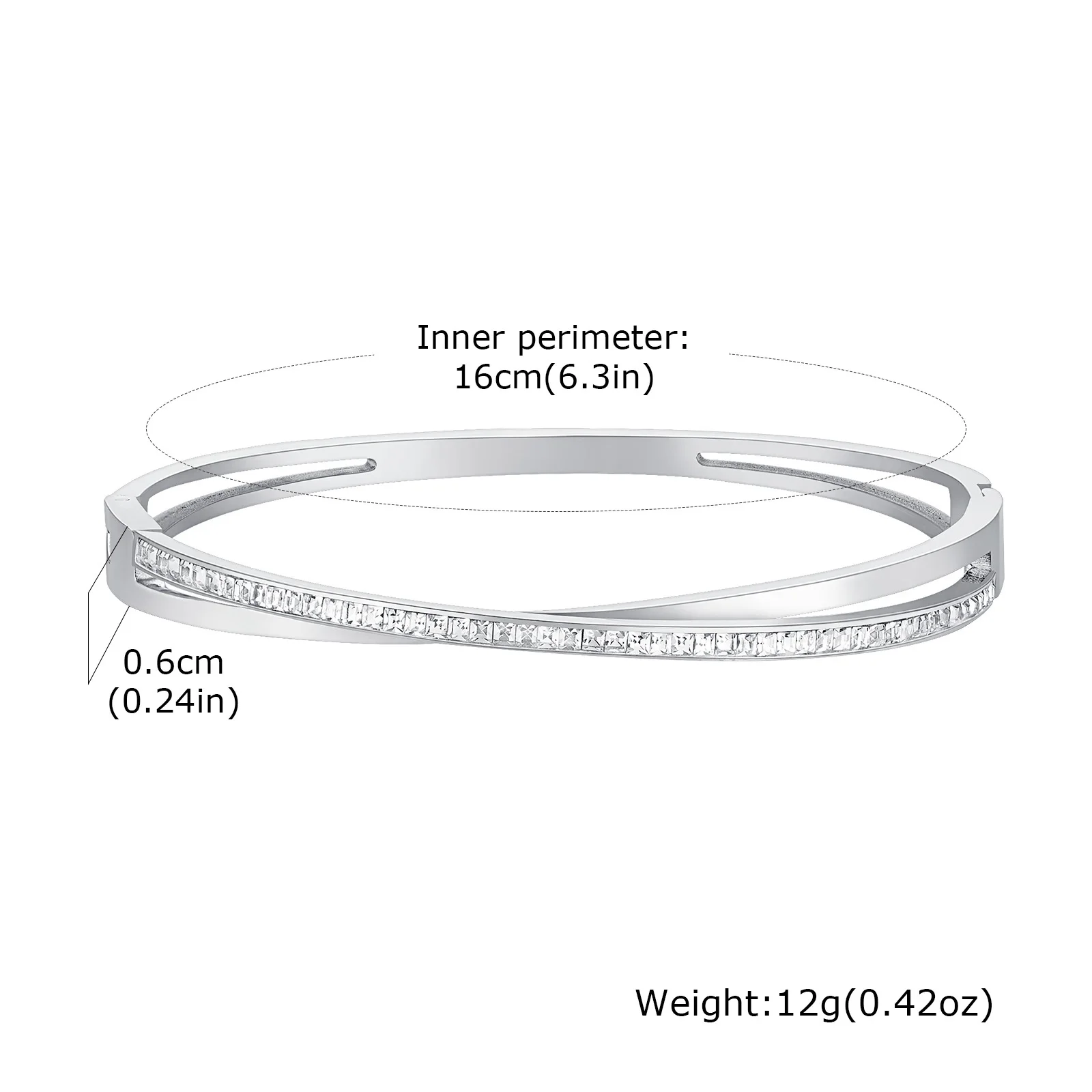 Crossed CZ Stainless Steel Cuff Bangle - Image 7