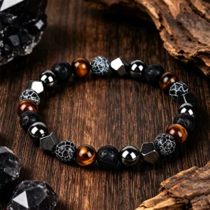 Tiger Eye & Lava Rock Stretch Bracelet: Daily Luck & Energy - Image 2