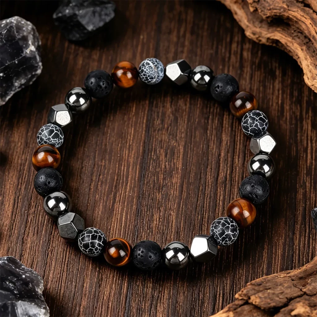 Tiger Eye & Lava Rock Stretch Bracelet: Daily Luck & Energy