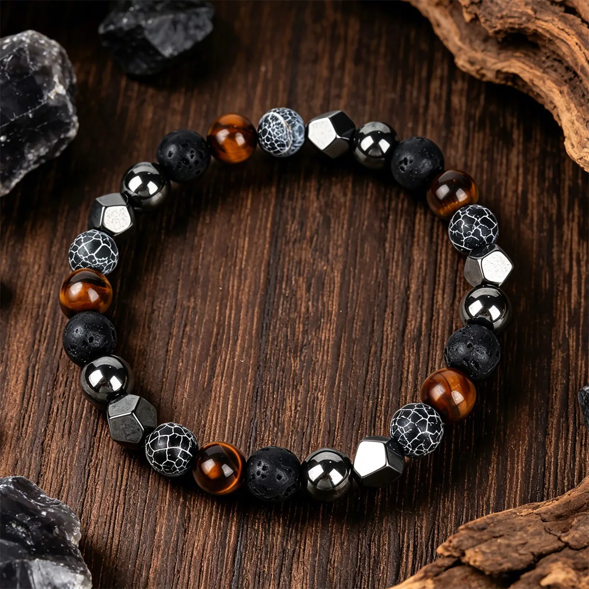 Tiger Eye & Lava Rock Stretch Bracelet: Daily Luck & Energy - Image 3