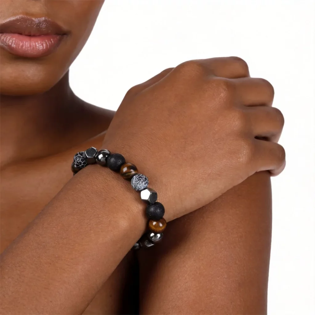 Tiger Eye & Lava Rock Stretch Bracelet: Daily Luck & Energy