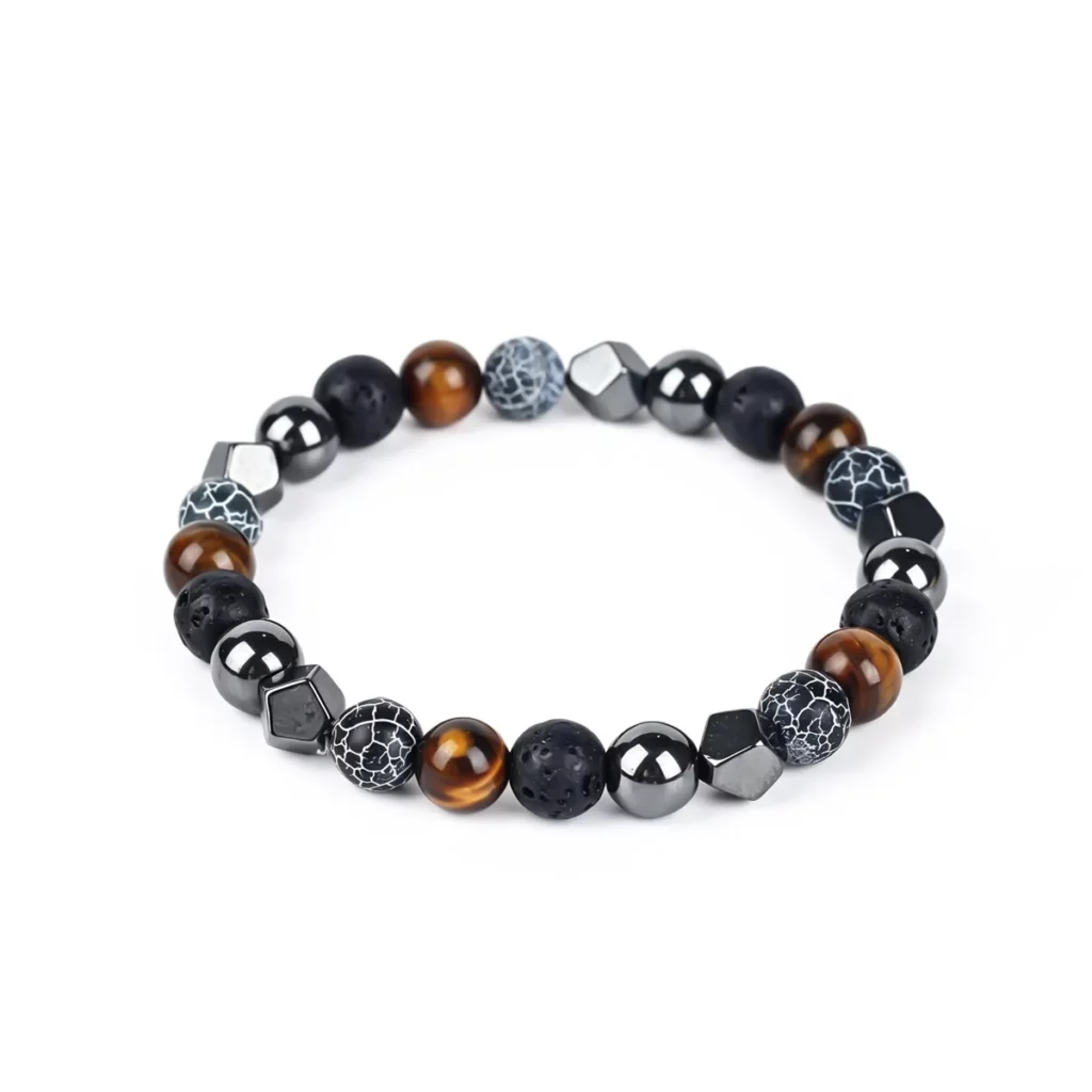 Tiger Eye & Lava Rock Stretch Bracelet: Daily Luck & Energy