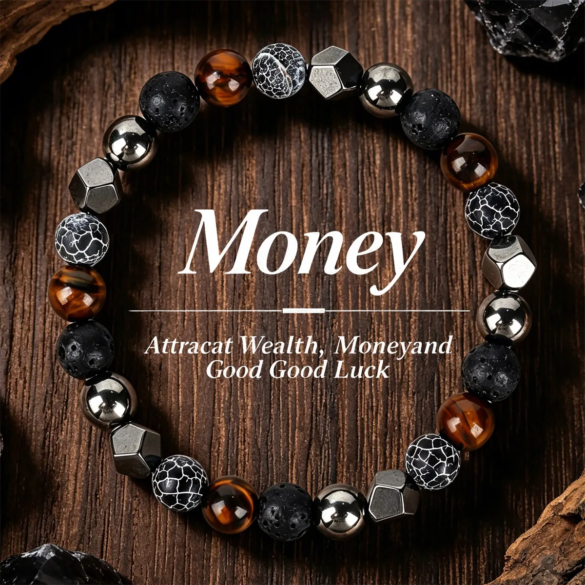 Tiger Eye & Lava Rock Stretch Bracelet: Daily Luck & Energy - Image 1