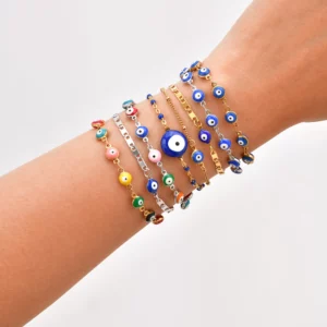 Vintage Beaded Blue Demon Evil Eye Bracelet - Image 2