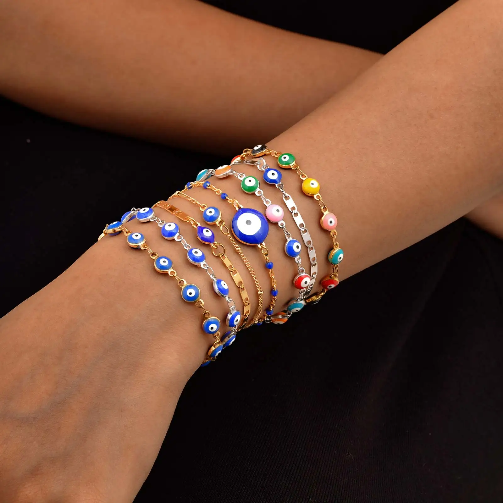 Vintage Beaded Blue Demon Evil Eye Bracelet - Image 3
