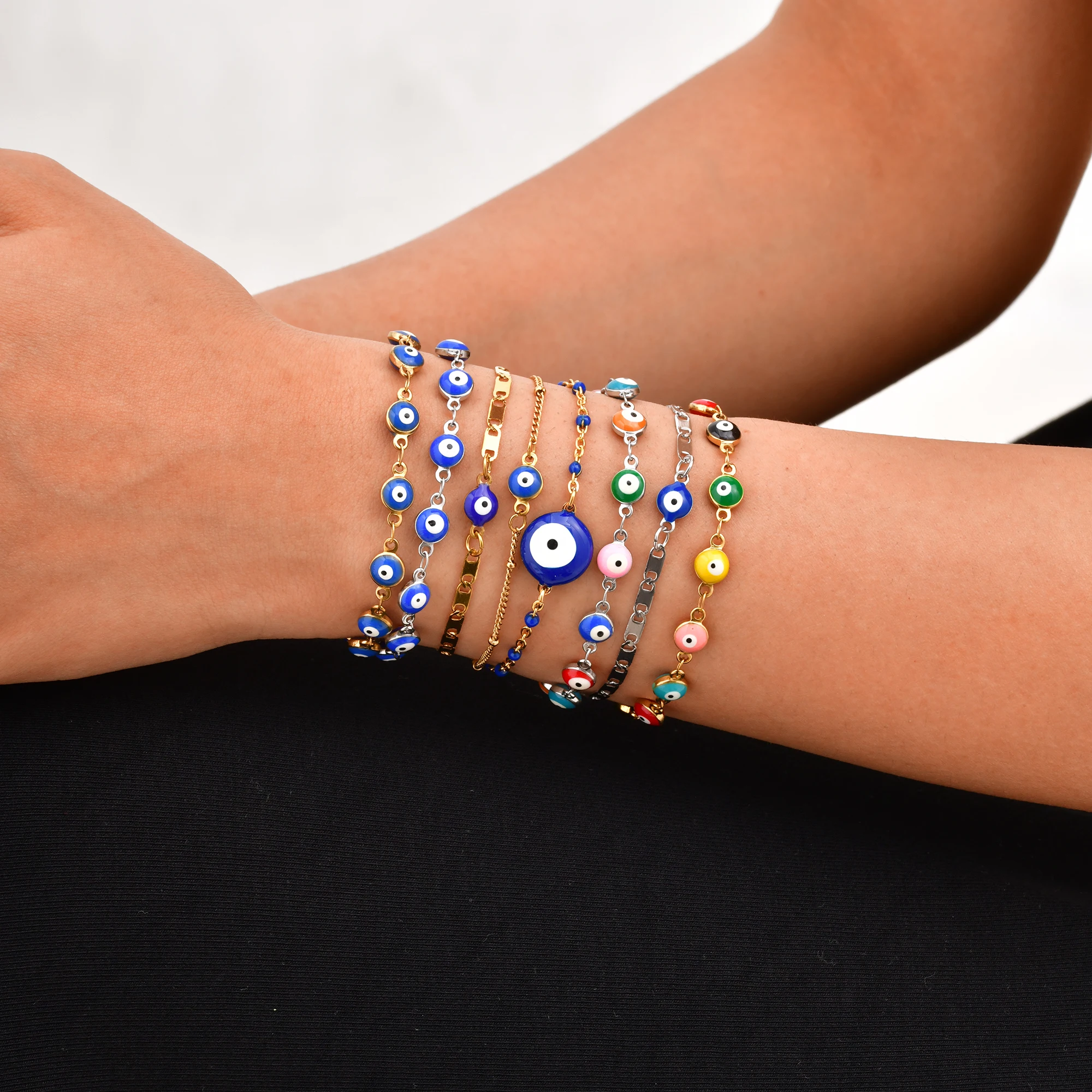 Vintage Beaded Blue Demon Evil Eye Bracelet - Image 1